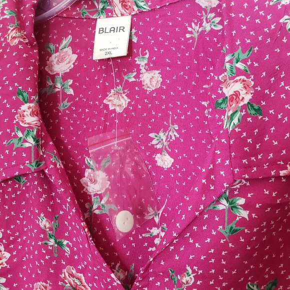 Blair Tops Blair Blouse Short Sleeve Floral Pink White Button Down